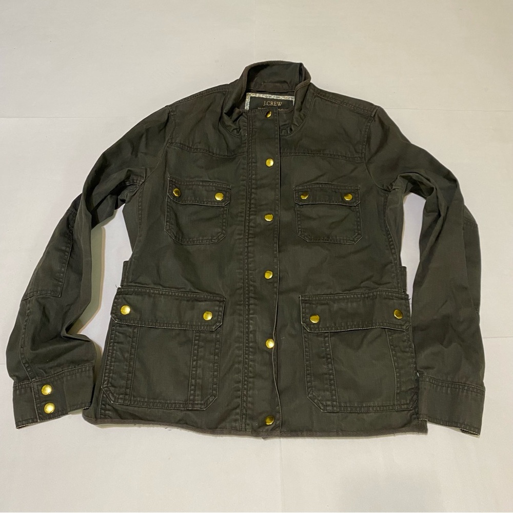 J. Crew Green Twill Field Jacket with Gold buttons - Picture 4 of 15